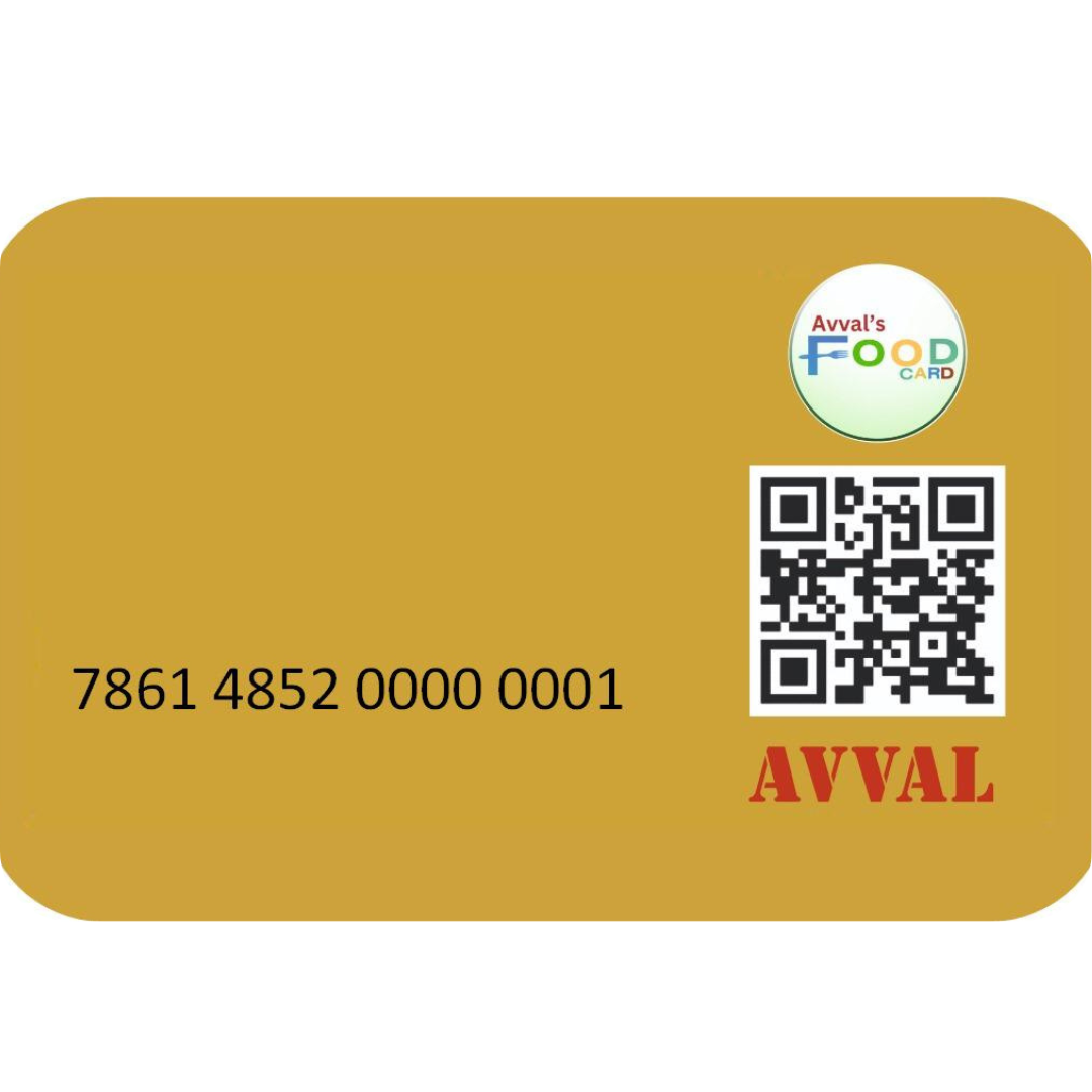 A close-up of an Avval Food Card.